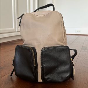 Kenneth Cole tan and black leather backpack